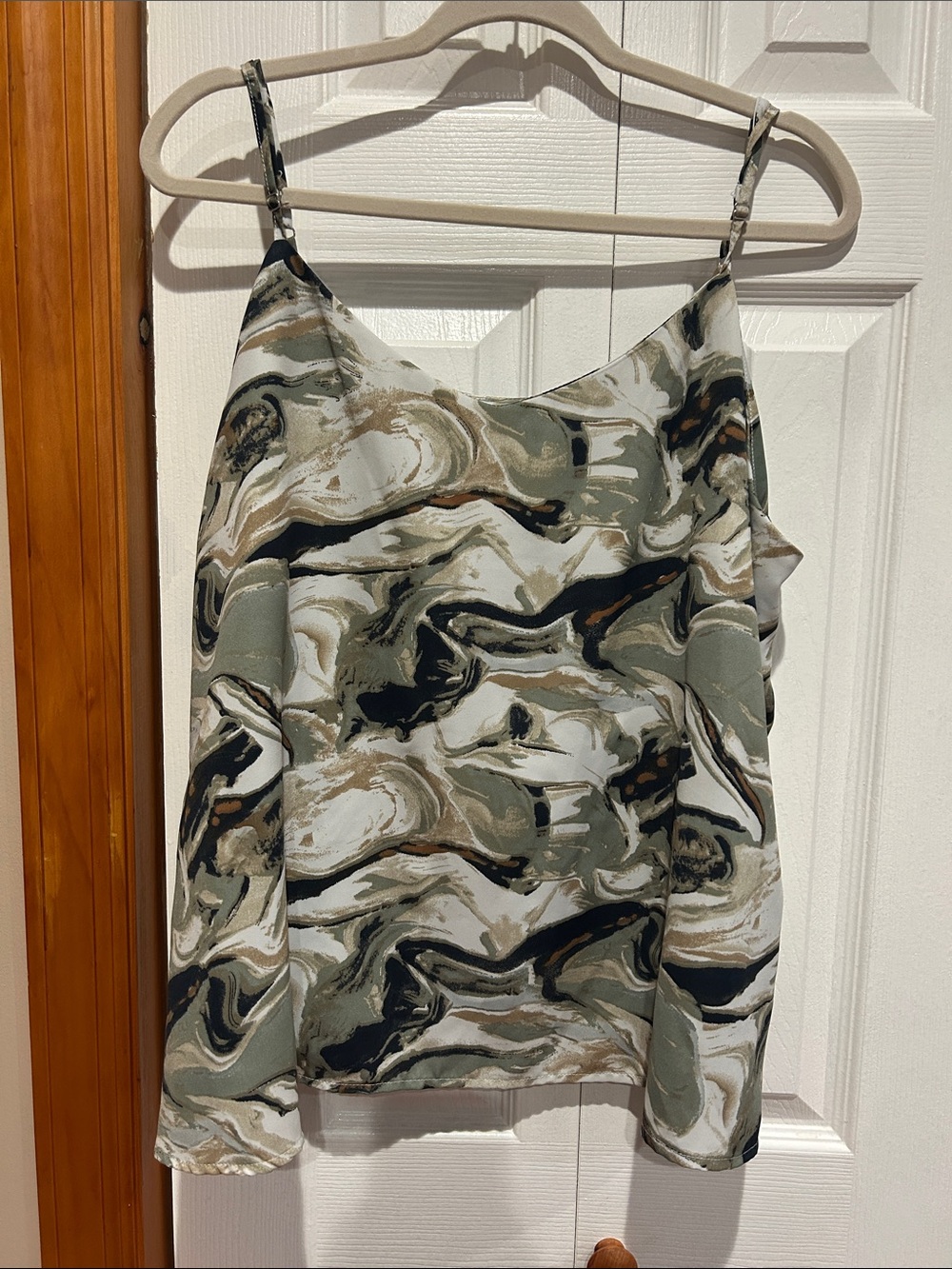 Women’s Olive & Cream Marble Print Cami Tank Top